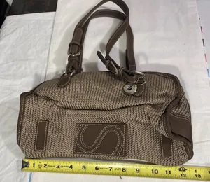 The Sak Woven Crochet Shoulder Bag Brown Taupe Satchel Purse Zip Top thumbnail 1