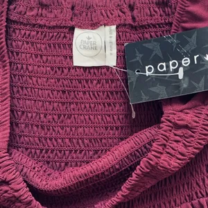 Paper Crane Top Berry Purple Smocked Baby Doll Long Sleeve Blouse Top Medium NEW thumbnail 8