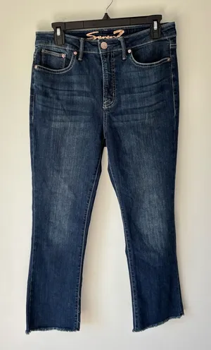 Seven7 High-Rise Raw Hem Cropped Fashion Jeans Dark Wash Denim Straight Leg thumbnail 1