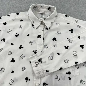 Disney Minnie Mouse Button Down‎ Long Sleeve Tunic Sleepwear White/ Black Medium thumbnail 1