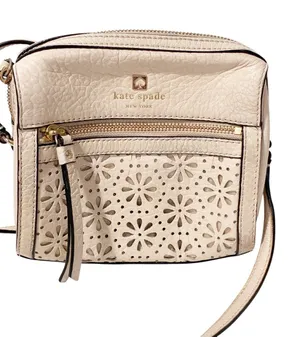 Kate Spade Cream Leather Laser-Cut Floral Design Crossbody Bag thumbnail 1