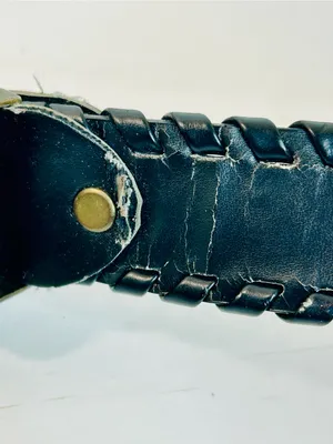 Western Rhinestone Whipstitch Belt with Orange Stones and Black Faux Leather thumbnail 9