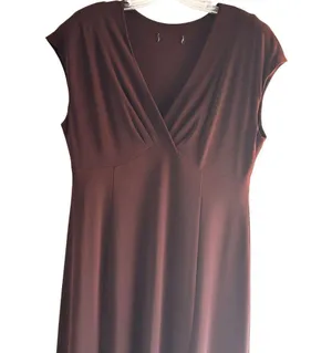 Focus Size 14 V-Neck Business Stylist Casual Sleeveless Maxi Dress Brown thumbnail 1