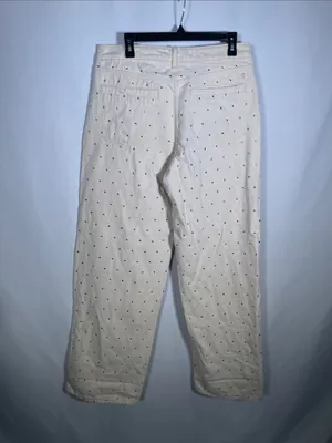 Pilcro Anthropologie Relaxed Wide Leg Cuffed Sparkle Jean Pant Cream 30 thumbnail 6