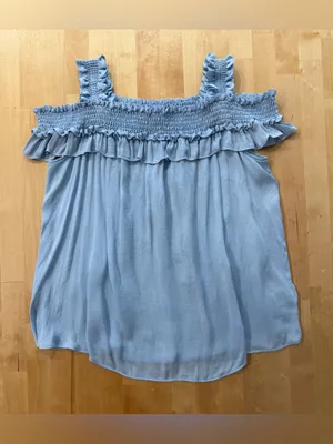 Anthropologie Finn Light Blue Ruffle Off-Shoulder Women's Top thumbnail 2