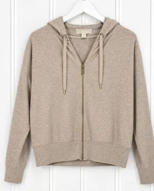 Michael Kors Hoodie Womens L Taupe Beige Full Zip Gold Logo Lightweight thumbnail 1