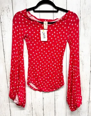 We‎ The Free Top Women Size XS Red Dot Print Boat Neck Puffed Long Sleeve Blouse thumbnail 1