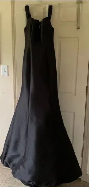 Size 10 JVN Jovani 3245 black off shoulder fit and flare mermaid formal dress thumbnail 1