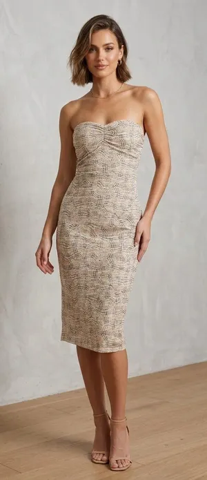 AFRM Strapless Mesh Midi Dress Tan Size M thumbnail 1