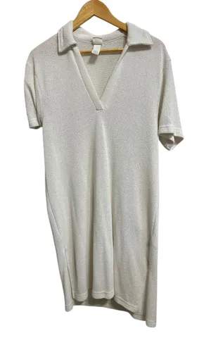 H&M women's white‎ short sleeve knit collared polo v neck mini dress size Small thumbnail 1