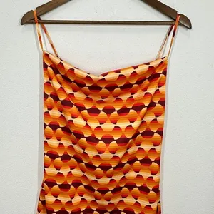 Urban Outfitters Retro Geometric Print Cowl Neck Slip Mini Dress‎ Orange Yellow thumbnail 4