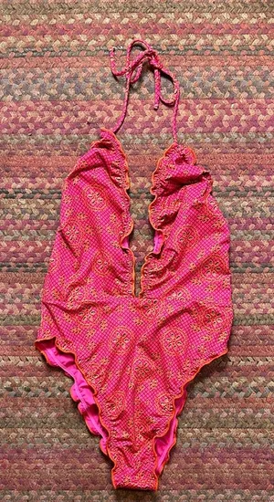 Nwot Mapale Pink Ruched High Cut Halter Cheeky One Piece Swimsuit thumbnail 1