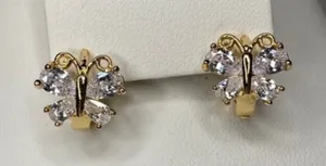 Butterfly Huggie Earrings, Goldtone, Rhinestones, Fashion‎ Jewelry, 1/2 in thumbnail 1