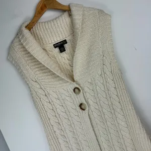 Eddie Bauer Cable Knit Sweater Vest Cardigan Sz Large Wool Blend Button Front thumbnail 4