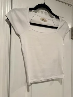 NWOT Madewell Size M White Square Neck Short Sleeve Ribbed Stretch Cropped Top thumbnail 4