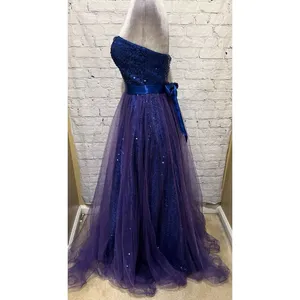 Cecily Brown Blue and Purple Sequin Strapless Prom Gown Formal Party Dress M thumbnail 3