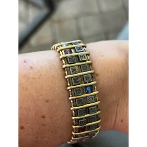 Vintage‎ Wire Wrapped Letter Block Bracelet Gold Tone Mixed Metal Statement thumbnail 4