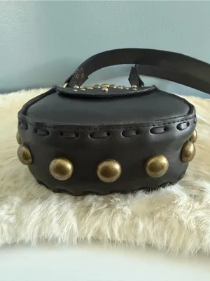 Handcrafted Boho Leather Studded Crossbody Bag Black thumbnail 6