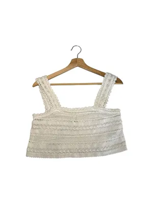 Aerie XS White Crochet Lace Crop Tank Top Square Neck Boho Festival Cottagecore thumbnail 4