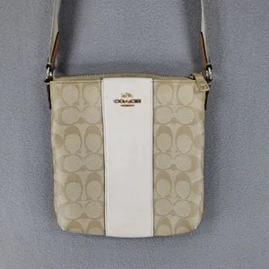 Coach North South Rowan File Bag‎ Women Khaki White Signature Canvas Crossbody thumbnail 2