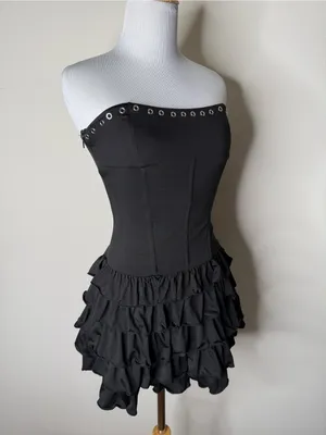 Outcast Black Ruffle Strapless Corset Lace Up Mini Dress thumbnail 5