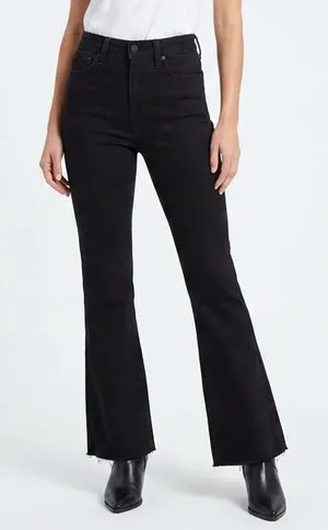 7 For All Mankind Black High Rise Flare Jeans Raw Hem Size 23 thumbnail 1
