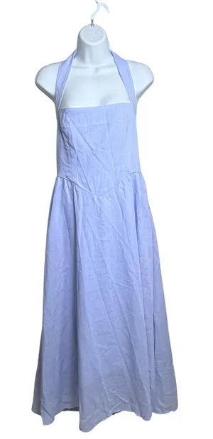 Light Blue Halter Maxi Dress Square Neck Basque Waist Periwinkle Size M thumbnail 1