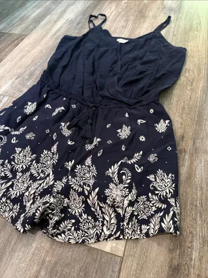 Garage Navy & White Floral Boho Bandana Print Romper XS thumbnail 4