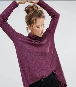 Free People Purple Size small flyaway split back turtleneck longsleeve raglan thumbnail 2