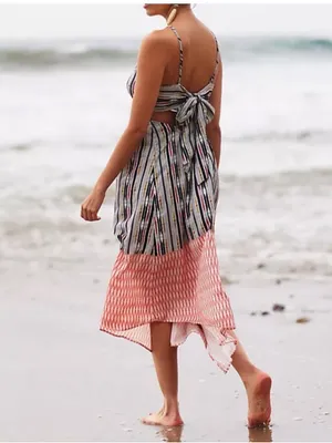 ANTHROPOLOGIE Women’s Stripped Print Asymmetrical Bare Cutout Maxi Dress Size S thumbnail 2