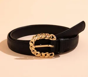 NWT Black Faux Leather Belt W Chain Design Buckle thumbnail 1