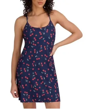 NWT Outdoor Voices Exercise Dress Very Cherry Navy Built In Shorts Medium UPF 50 thumbnail 1
