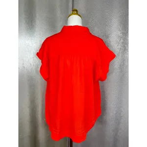 Maeve Anthropologie Coral Orange Button Down Short Sleeve Blouse Top Large thumbnail 4