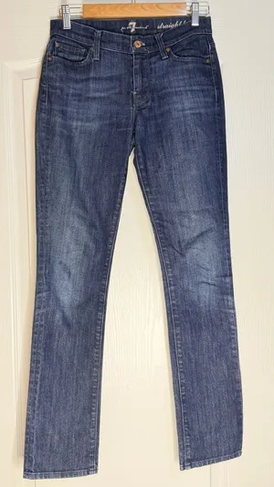 7 For All Mankind Straight Leg Jeans in Dark Blue Wash, Size 25 thumbnail 1