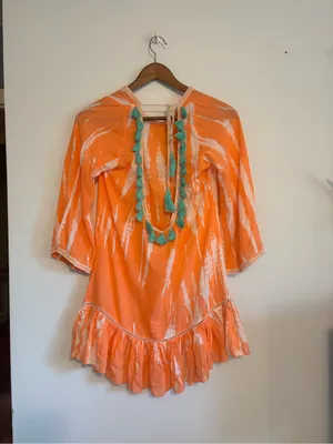 Anthropologie Z&L European Luxury Coral Tie Dye Beach Cover Up with Tassels thumbnail 8