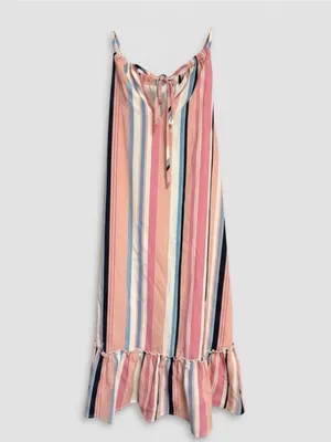 Listicle Pink, Blue & Cream Striped Ruffle-Hem Sundress thumbnail 3