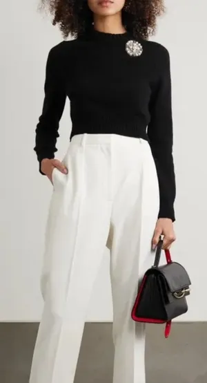 ALEXANDER MCQUEEN Cropped Embellished‎ Cashmere Sweater thumbnail 1