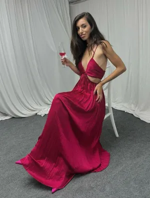 Zara dress maxi boho pleated satin flowy summer vacation wedding evening thumbnail 13