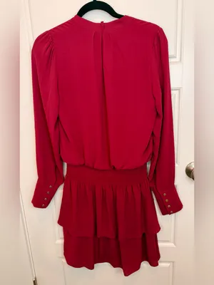 White House Black Market Burgundy V-neck Long Sleeve Cinch Waist Dress XS thumbnail 4