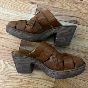 Born Pollina Platform Mules Clogs Brown Woven Leather Size 10 thumbnail 9