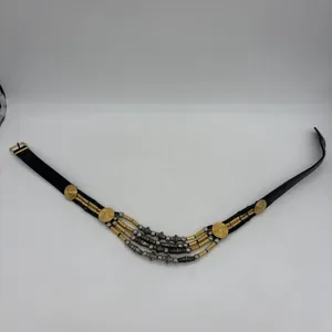 Vintage Avignon Womens M Belt Black Leather Silver & Gold Beading Boho Western thumbnail 15