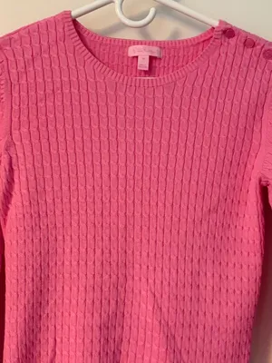 Lilly Pulitzer pink cable knit long sleeve sweater size medium preppy classic thumbnail 4