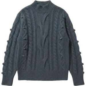 Lovestitch Sweater Charcoal Grey Cable Knit Pom Pom Mock‎ Neck Women Size Small thumbnail 1