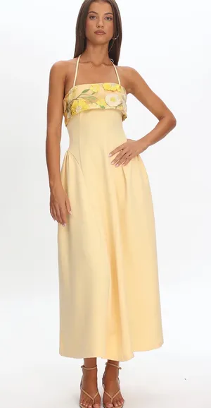 Sunbeam Kiss Foldover Floral Bust Maxi Dress Butter thumbnail 3