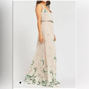 Show Me Your MuMu Kendall Maxi Dress Size XL Cream Green Floral Chiffon Low Back thumbnail 3