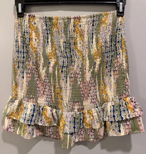 NWOT Willow & Root Smocked Detail Ruffle Hem Patterned Skirt Sage Green Multi thumbnail 2