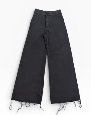 Zara Black Wide Leg Raw Fray Hem High Rise Jean Size 4 Stretch Patch Pockets EUC thumbnail 1
