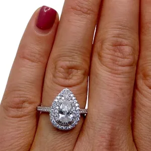 Macy's Silver Teardrop Diamond Cubic Zirconia Halo Ring S 925 Size 8 thumbnail 1