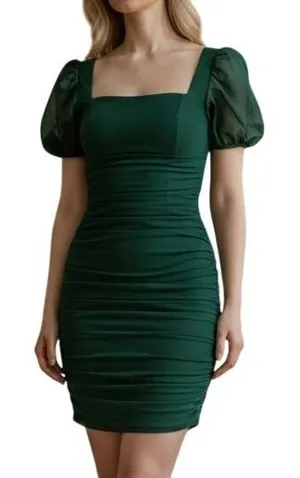 Missguided Ruched Mesh Mini Dress 8 Green‎ Puff Sleeve Bodycon Cocktail NWT thumbnail 1
