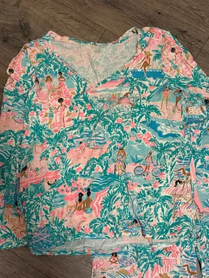Lilly Pulitzer Pink & Teal Tropical Lounge Pajama Set thumbnail 2